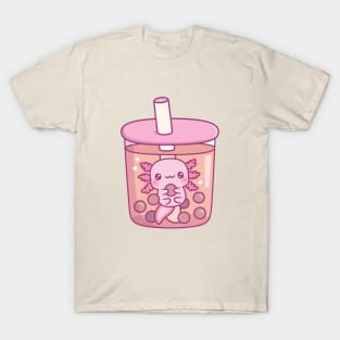 Cute Axolotl In Bubble Tea Funny T-Shirt